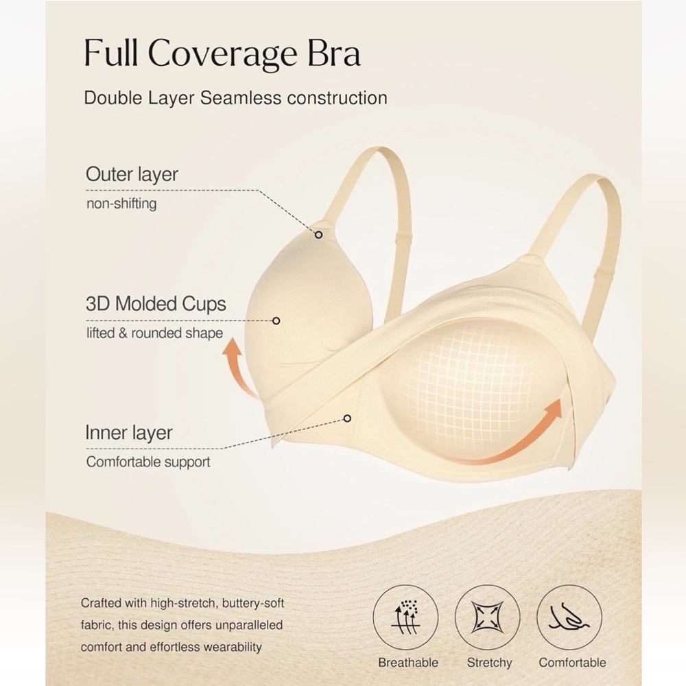 Popilush Bra Size Large No Underwire Push-up T-shirt Bralette Full Coverage NEW - Picture 2 of 9